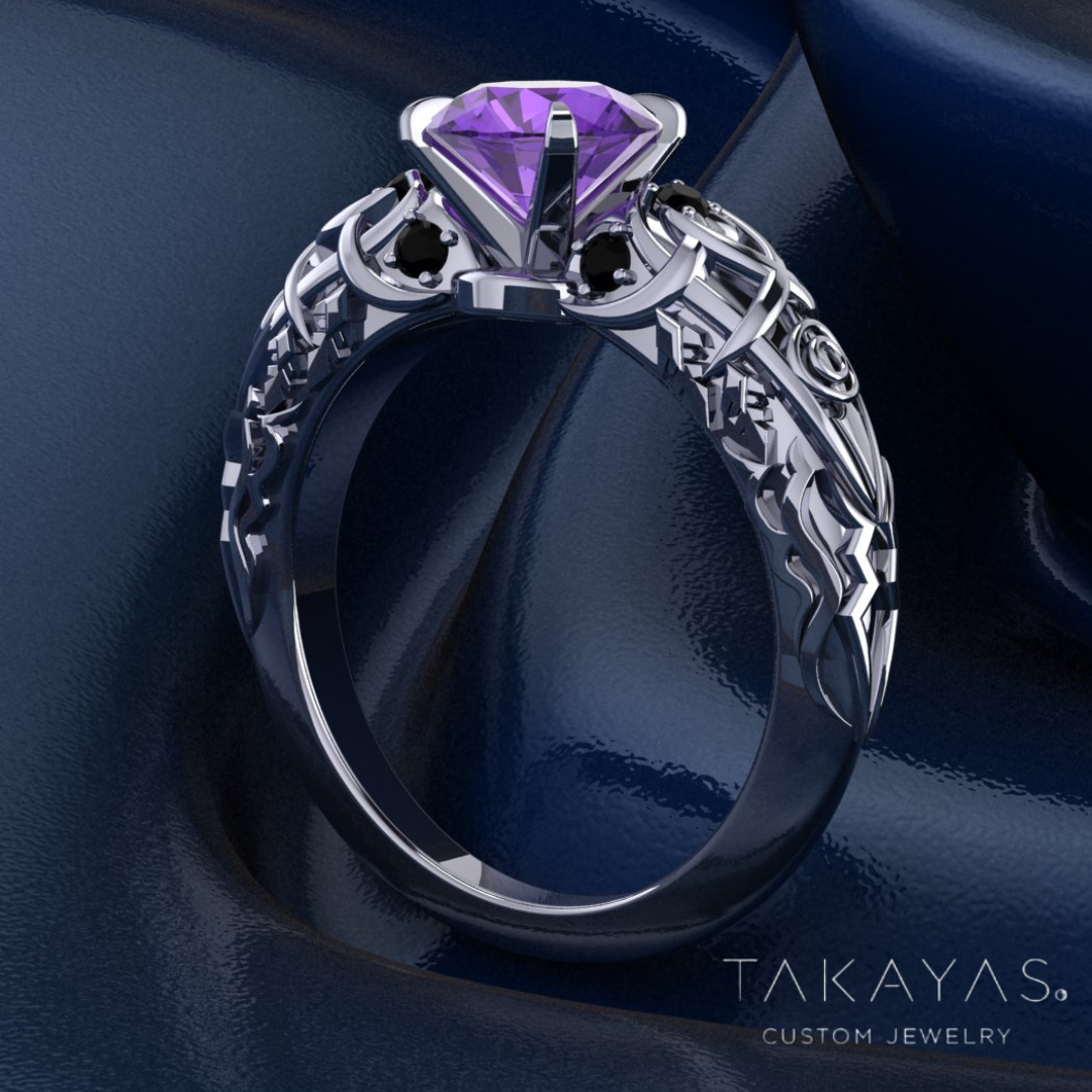 Final Fantasy XIV Black Mage Inspired Engagement Ring | Custom Design by Takayas