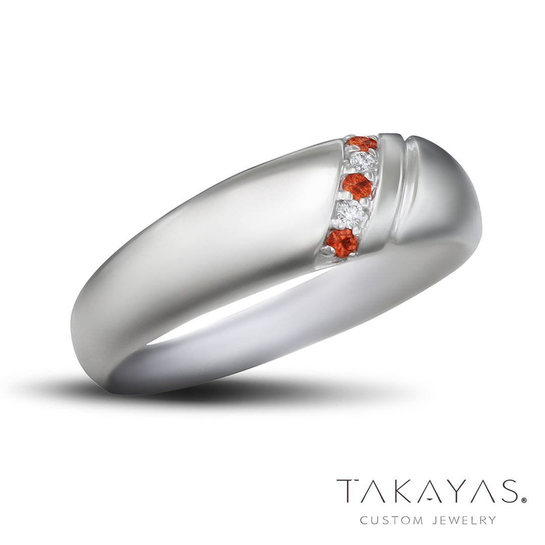 Diamond &amp; Orange Sapphire Men's-Style Women's Ring