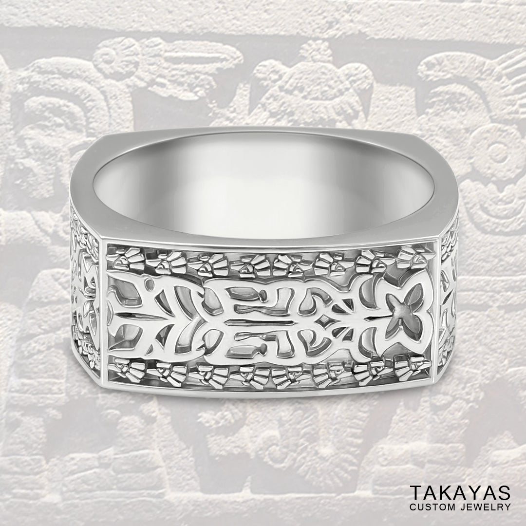 Aztec Initials Wedding Ring