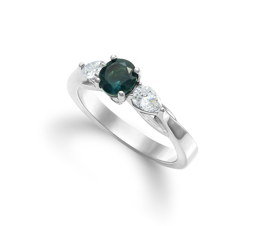 Alexandrite and Pear Diamond Engagement Ring