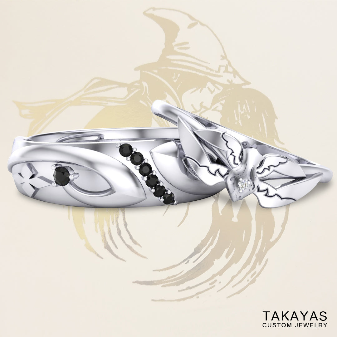 Black &amp; White Mage Final Fantasy Inspired Wedding Rings