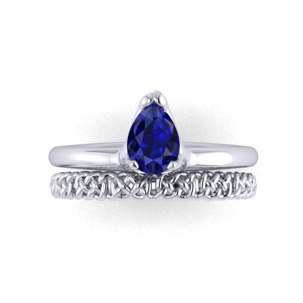 Sapphire Claddagh Engagement Ring and Celtic Wedding Set