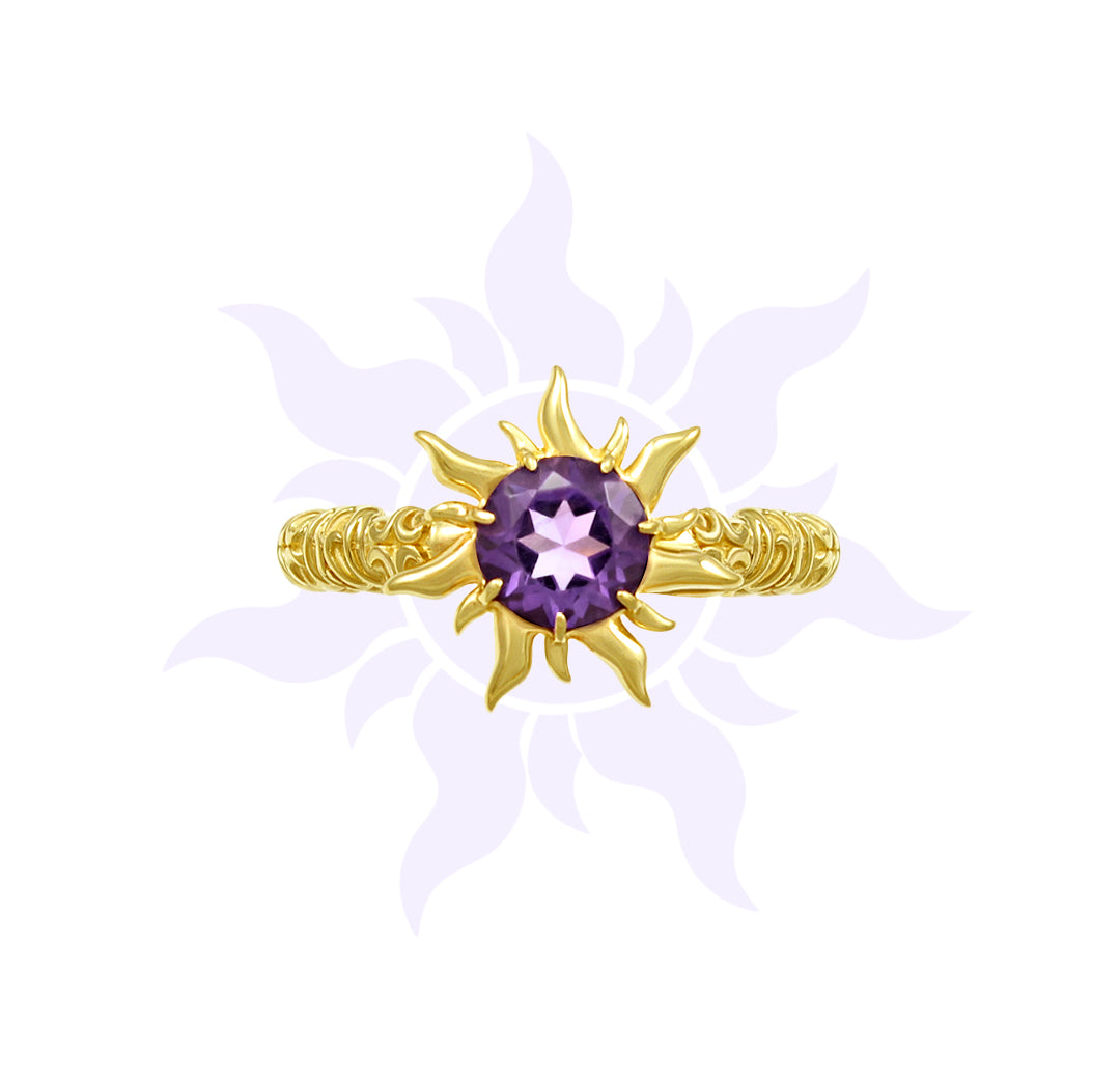 Tangled Inspired Amethyst Sun Engagement Ring