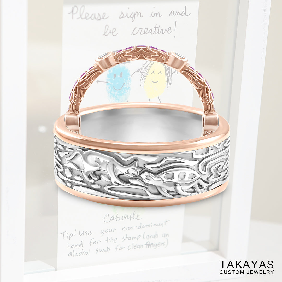 Cat-Turtle Wedding Ring Set