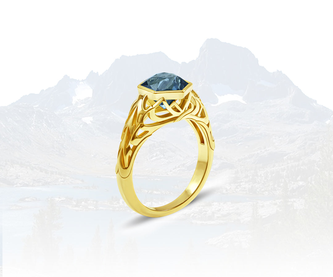 Custom Cut Montana Sapphire Mountain Engagement Ring