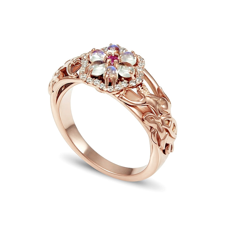 14K Rose Gold and Moonstone Animal Lover Engagement Ring