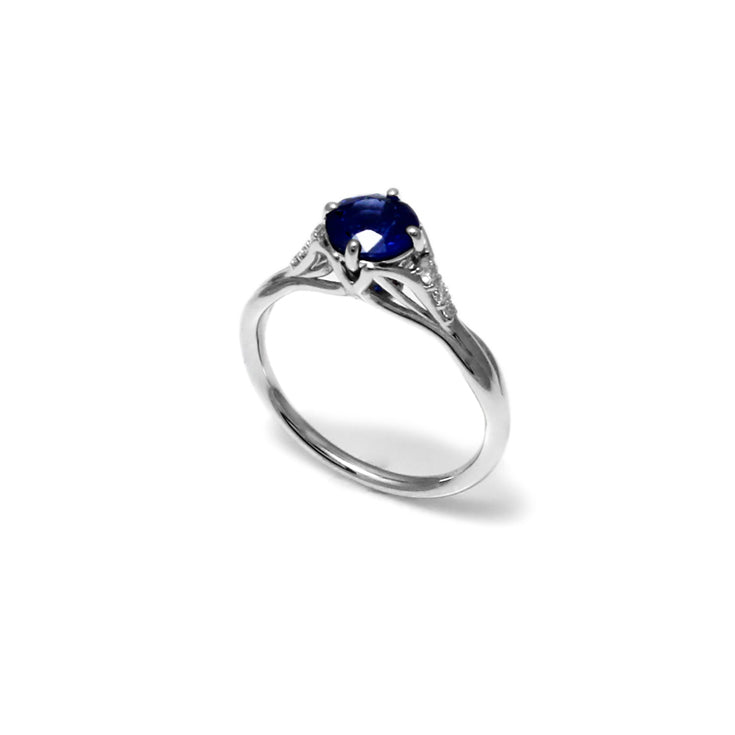 18K White Gold Sapphire And Diamond Leaves Engagement Ring