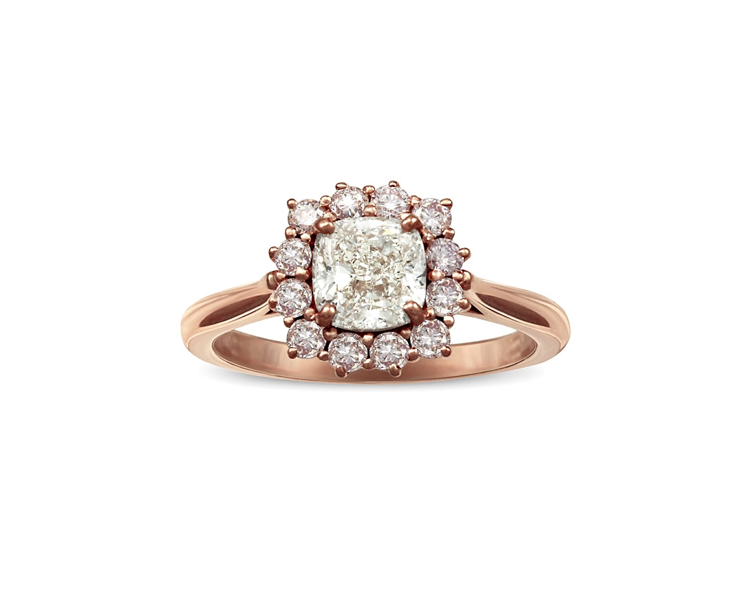 Rose Gold Cushion Cut Engagement Ring With Natural Pink Diamonds