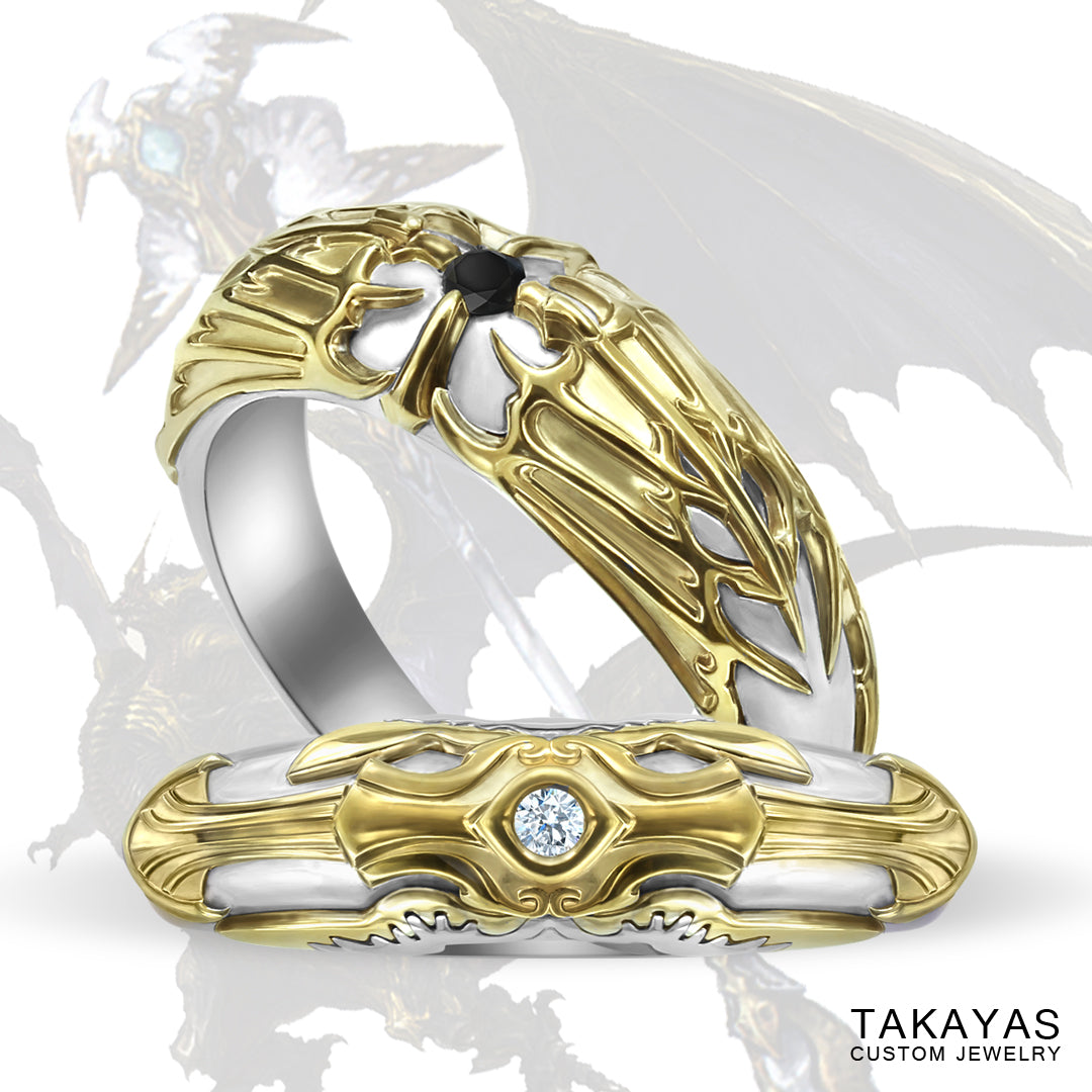 Final Fantasy's White Mage &amp; Bahamut Inspired Wedding Band Set