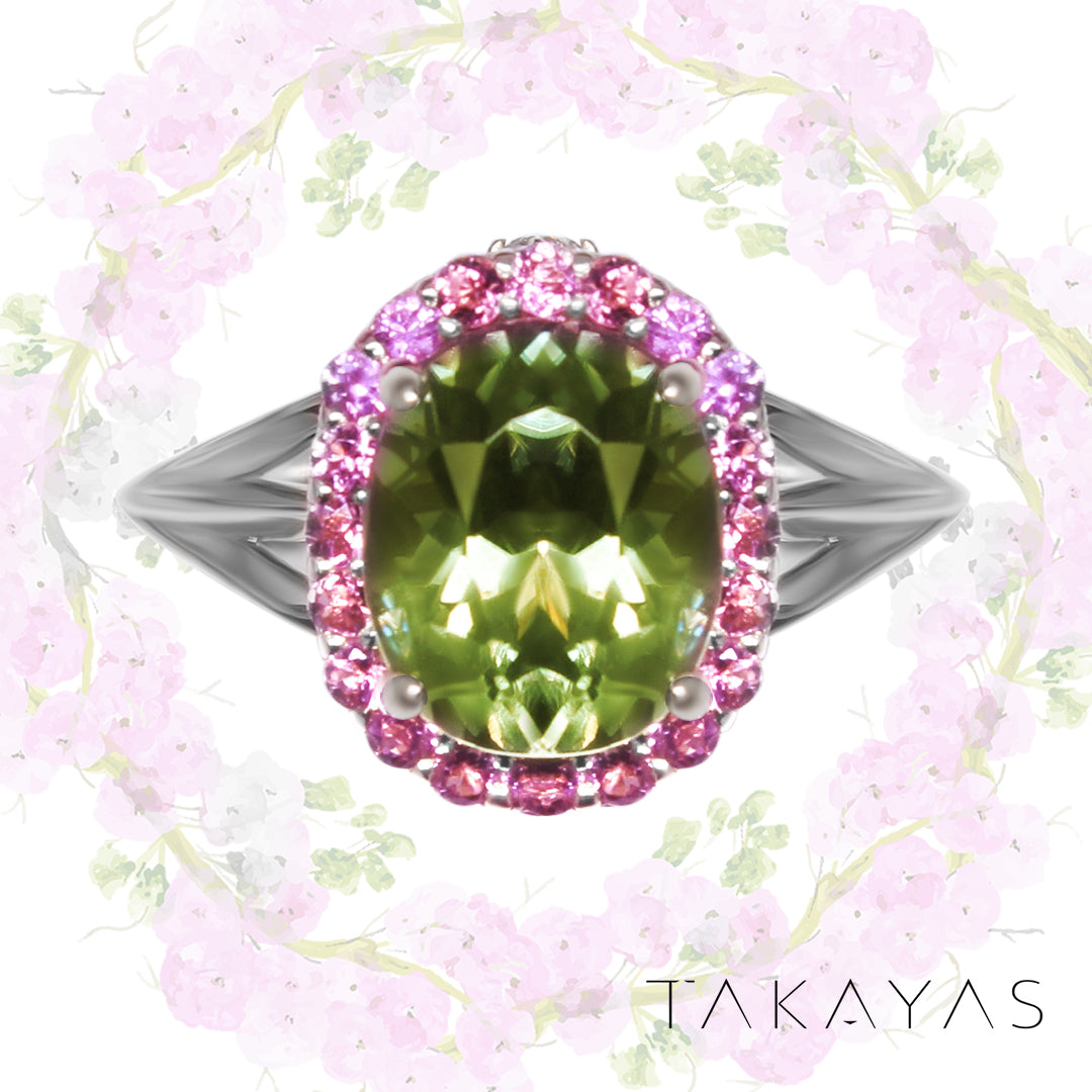 Pink and Green Color Block Halo Ring