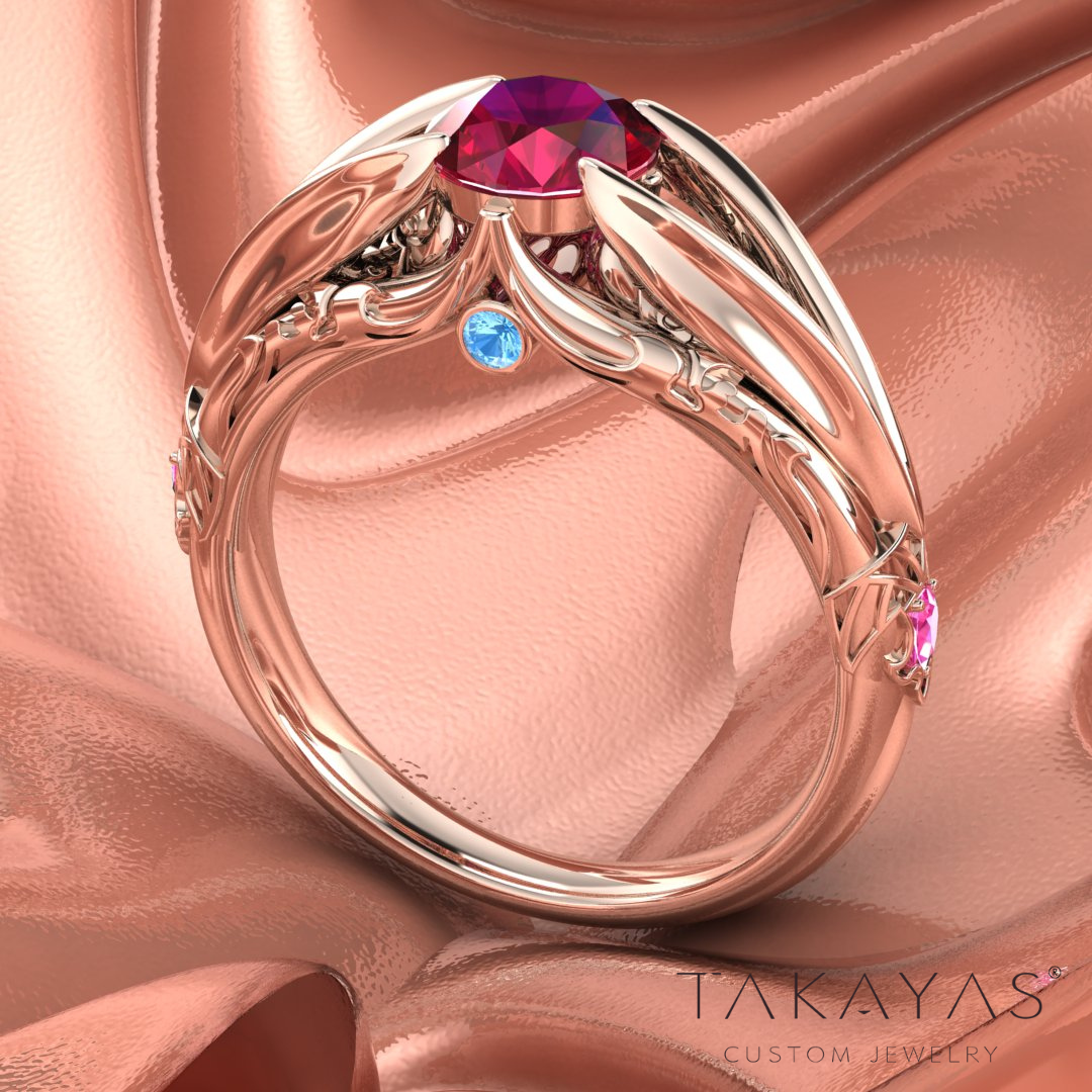 Lab-Grown Ruby Rose Gold Engagement Ring | Red Carbuncle Inspired Custom Design