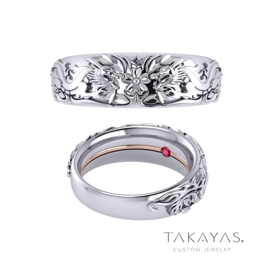 Dragons, Cherry Blossoms and One Piece Wedding Rings Inspired by Fate