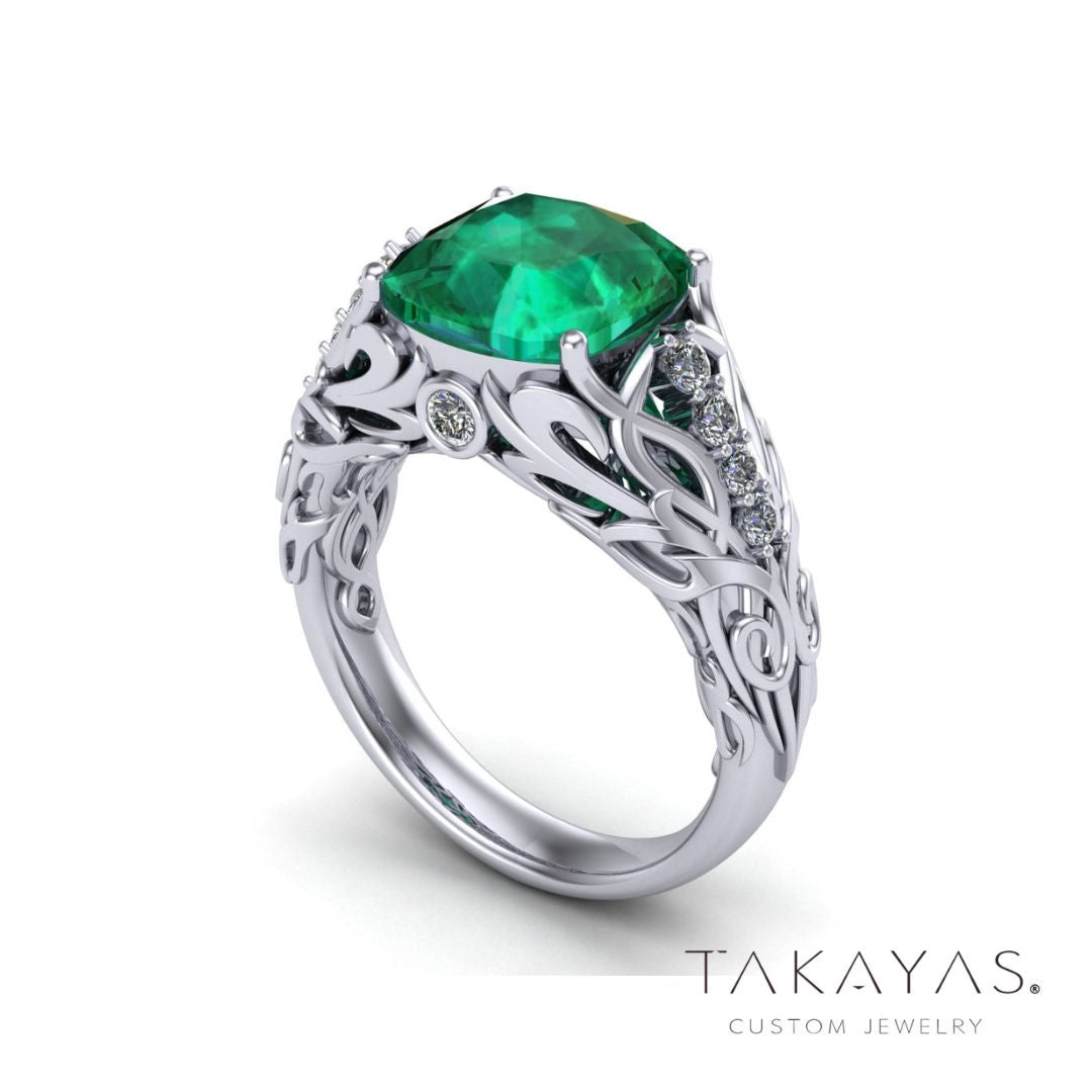 Elvish The Lord of the Rings Inspired Emerald Ring