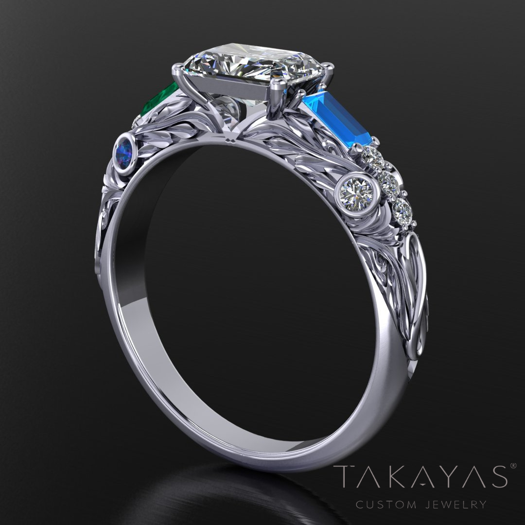Custom Family Birthstone Ring with Infinity Design in Platinum | Takayas Custom Jewelry