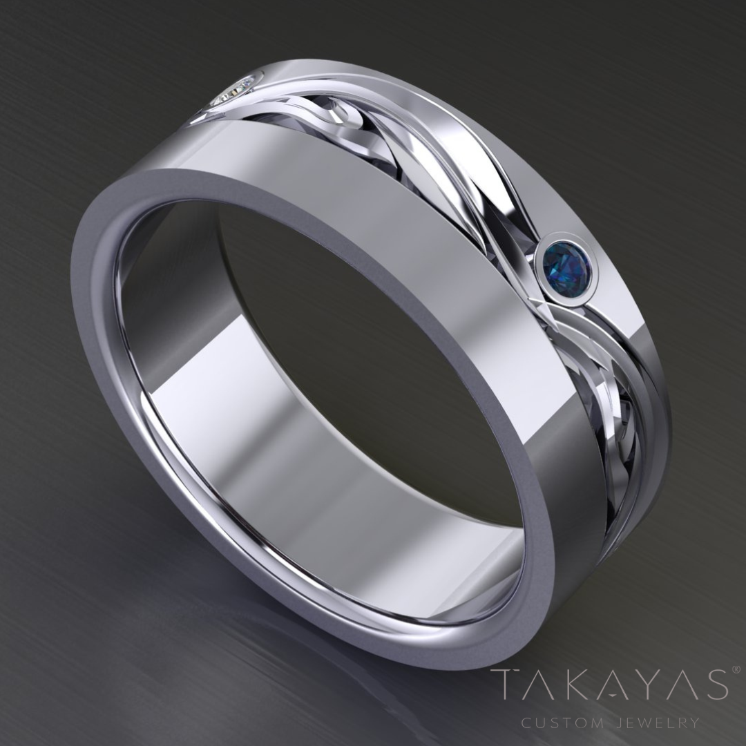 Custom Men's Wedding Band with Family Birthstones and Infinity Symbol | Takayas Custom Jewelry