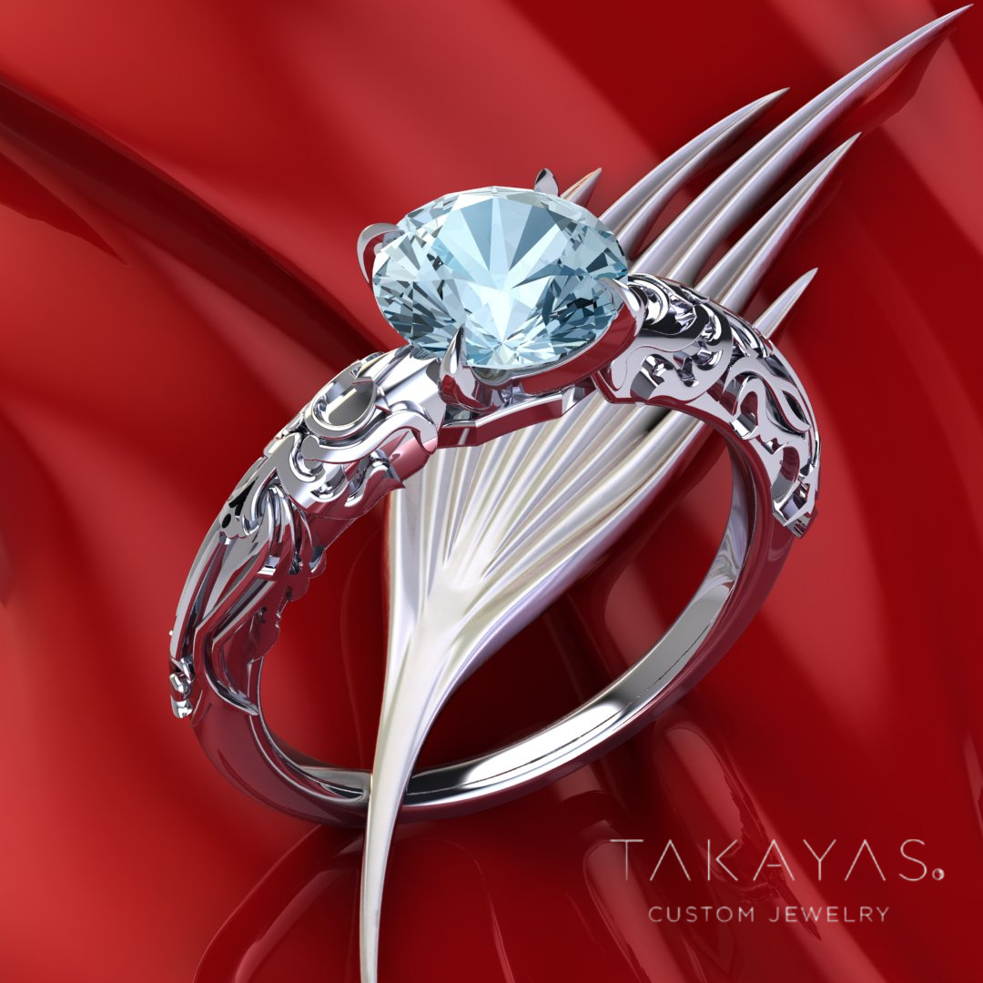 A Custom Aquamarine Engagement Ring Inspired by the Spirit of Final Fantasy XIV