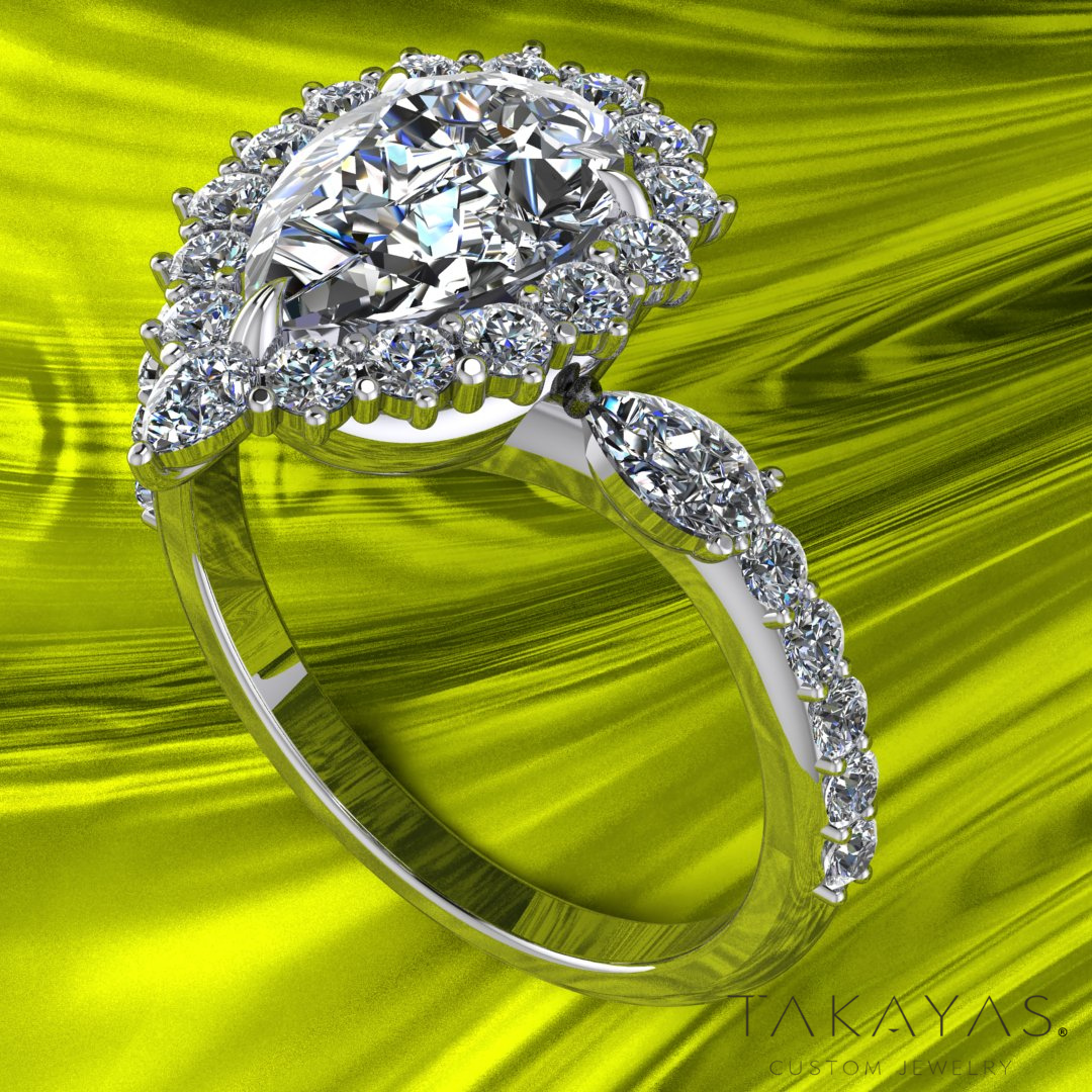 Custom Sailor Moon Inspired Engagement Ring with Pear Cut Lab Grown Diamond