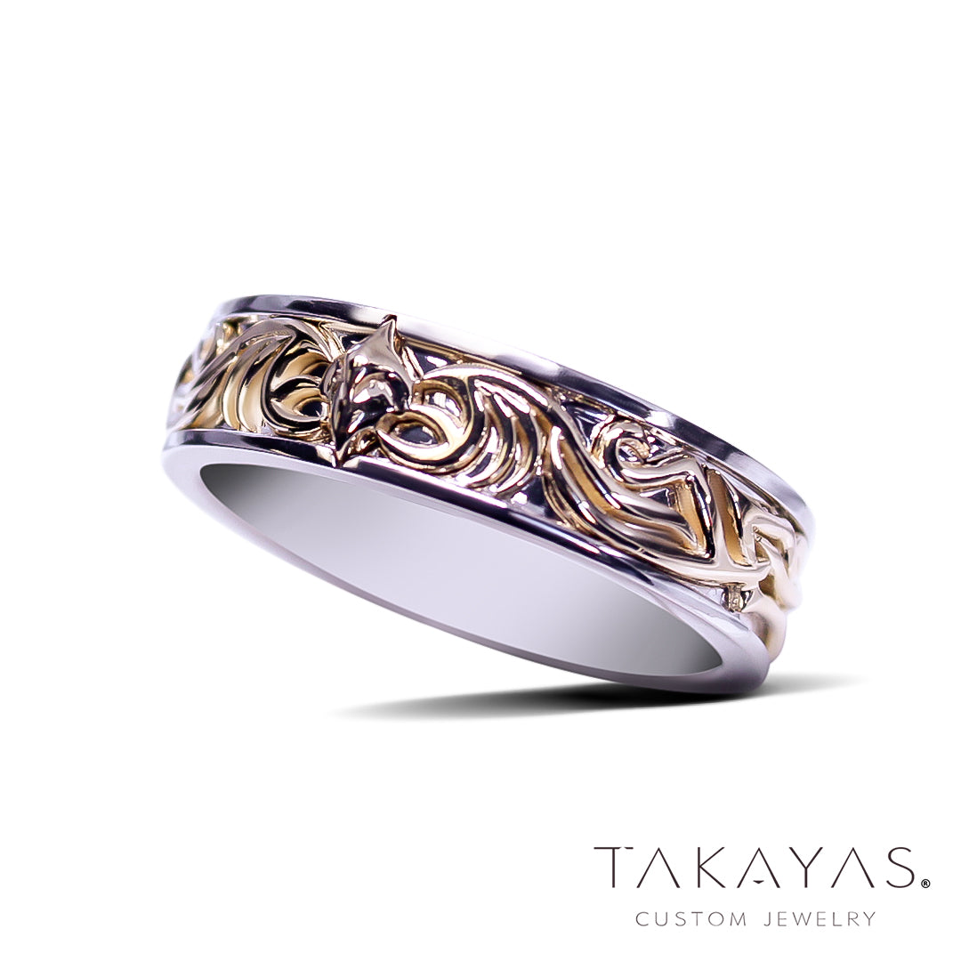 Druidic Phoenix Inspired Wedding Band Set