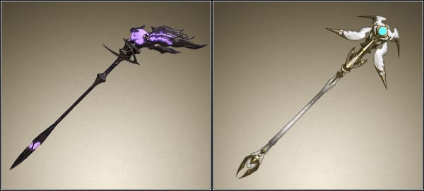FFXIV Black &amp; White Mage staffs, used as inspiration for custom Final Fantasy wedding rings by Takayas