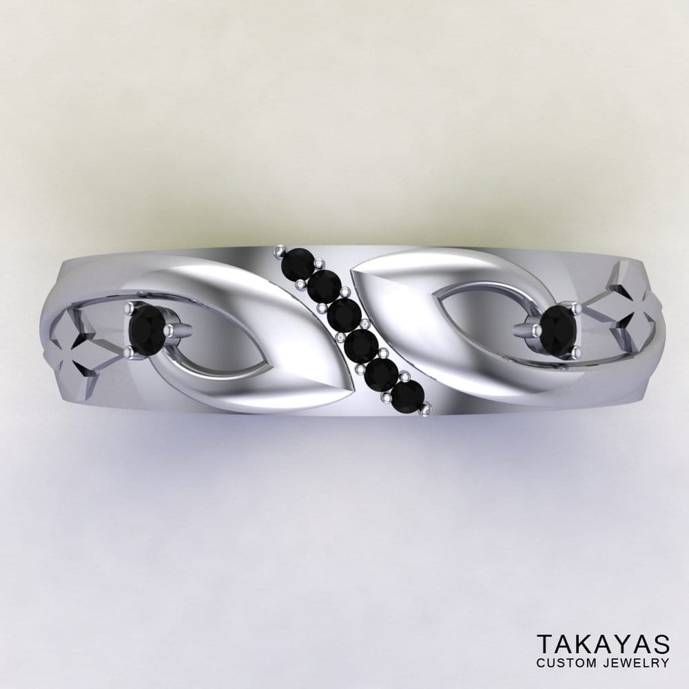 CAD rendering of Black Mage Final Fantasy wedding ring designed by Takayas - top view