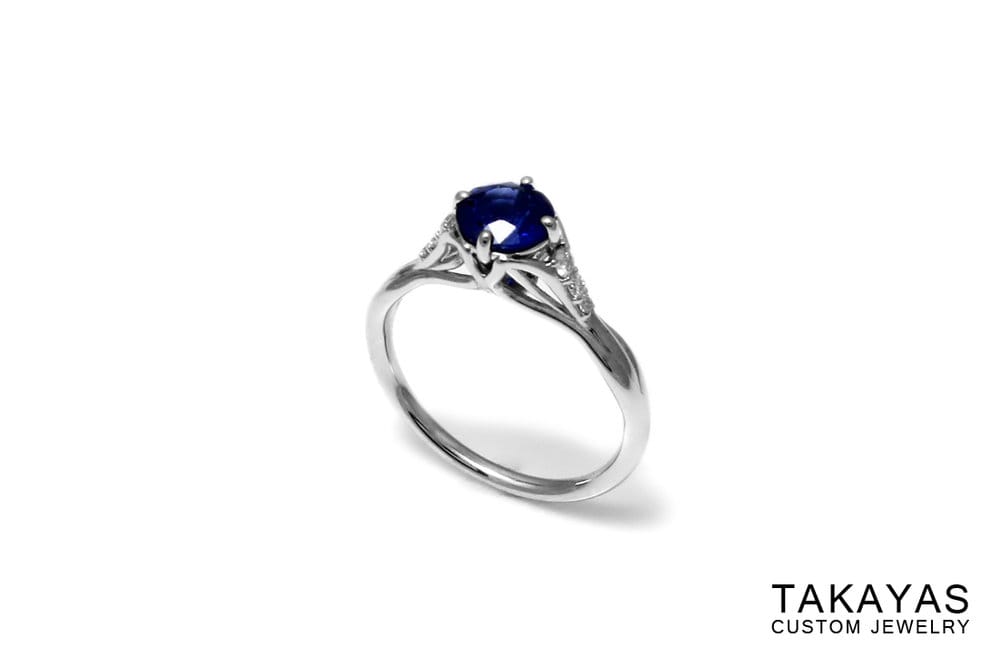 Sapphire Leaf Ring Side Takayas Custom Jewelry
