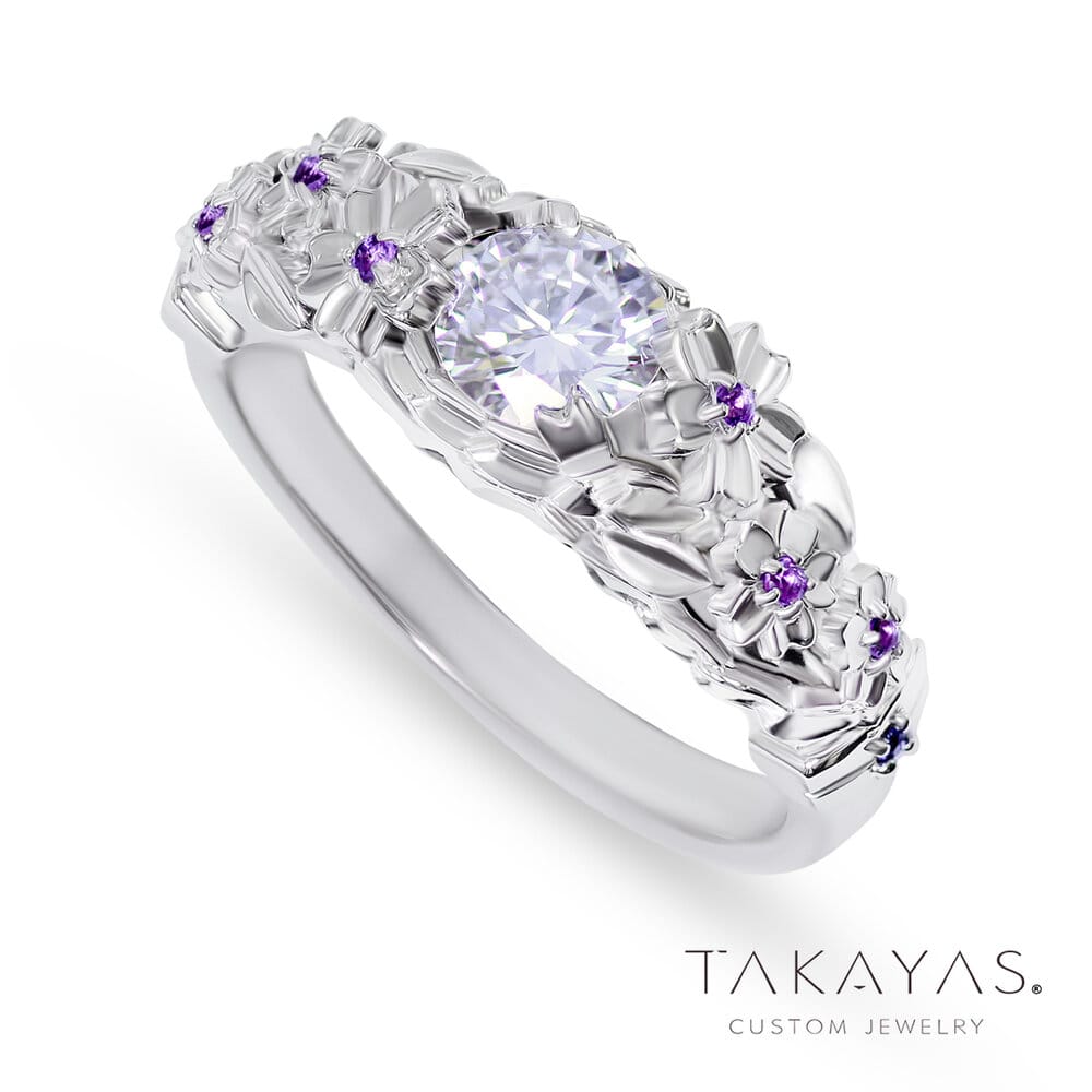 Floral Japanese Inspired Engagement Ring Takayas Custom Jewelry